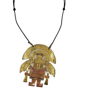 Handmade Pre-Columbian Warrior Pendant in Copper and Bronze